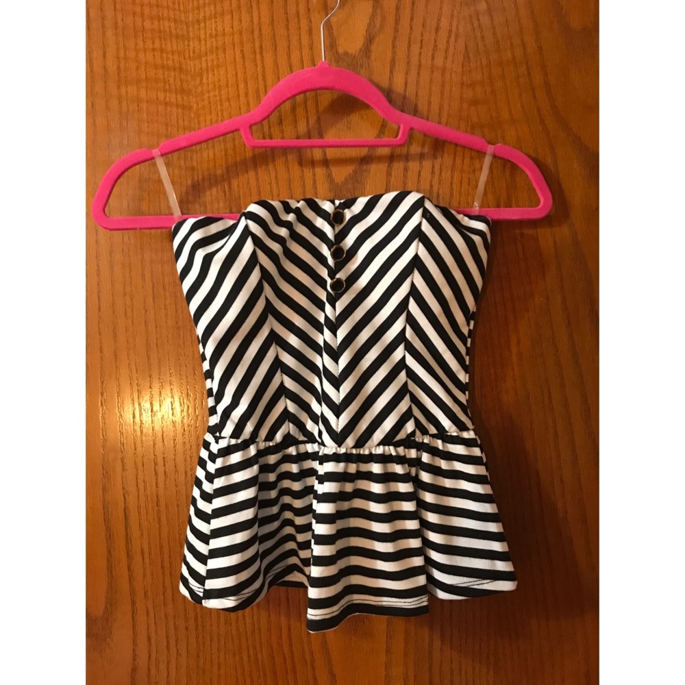 Striped Strapless Blouse with Peplum